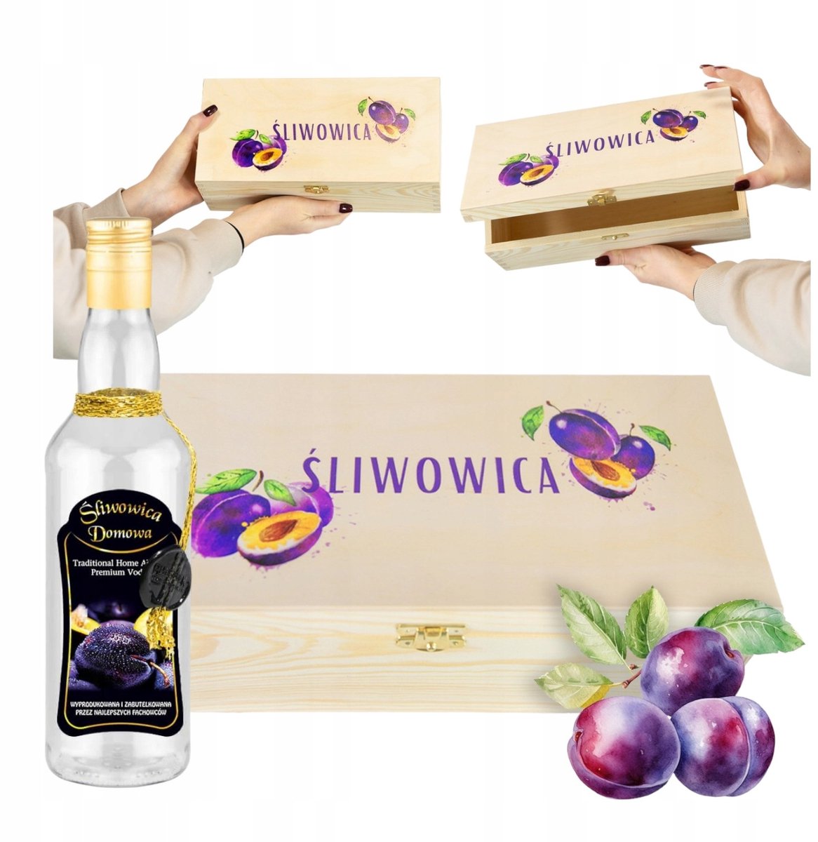 Bimberek - Houten Kist voor Śliwowica - 500 ml - Decoratieve Fles