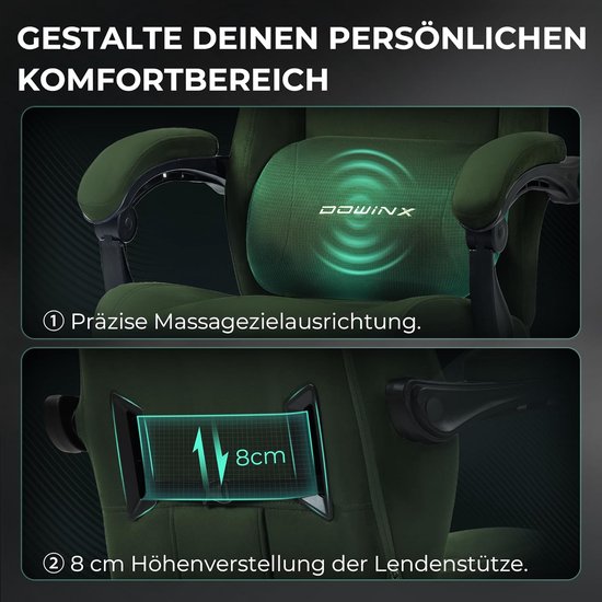 Ergonomische Gamingstoel - Gamestoel Stoel - Lang Zitten Comfortabel - Met Massage Lendenkussen - Tot 200 kg - Groen van Merkloos — afbeelding 4