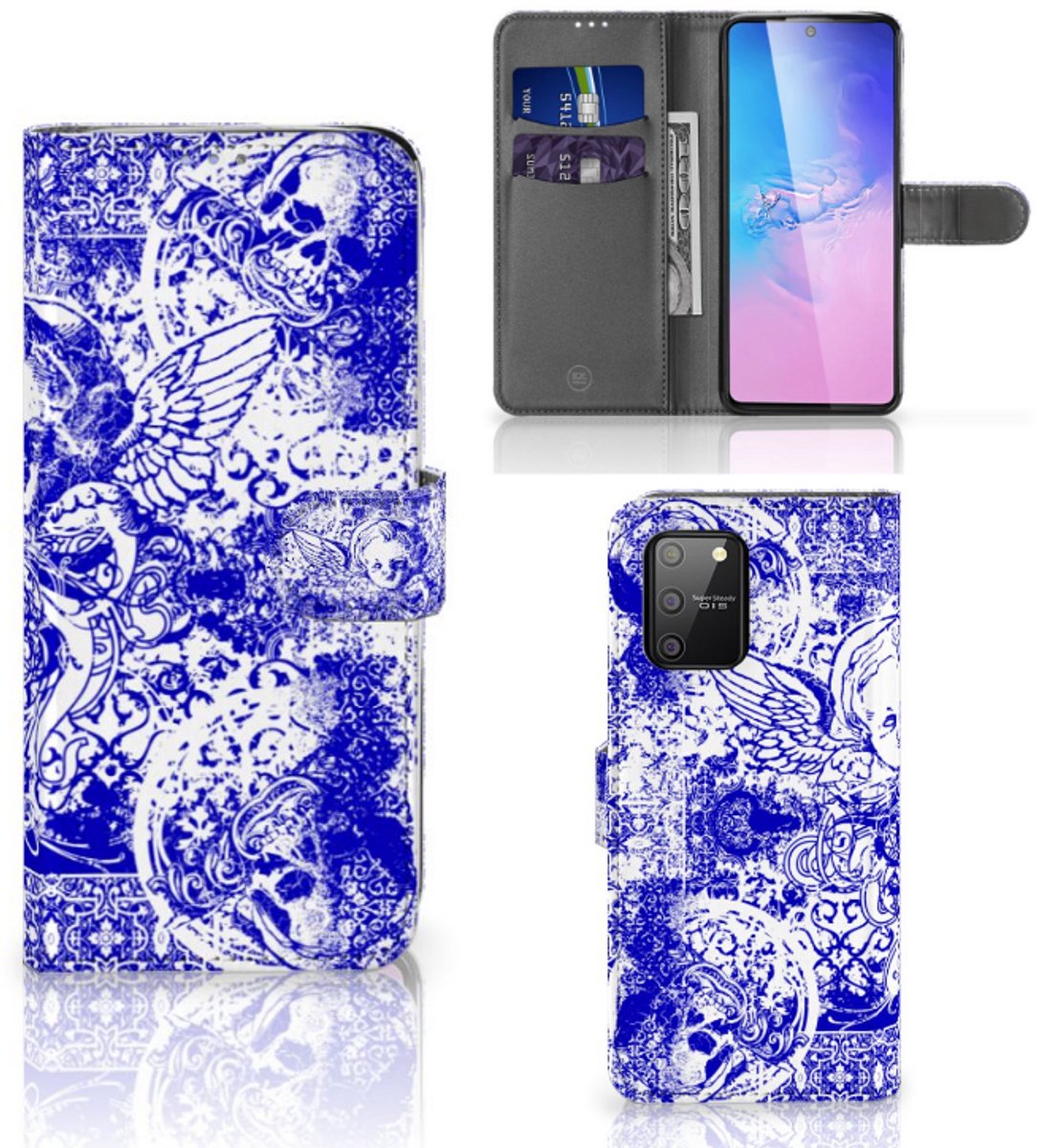 Telefoonhoesje met Naam Samsung S10 Lite Angel Skull Blauw