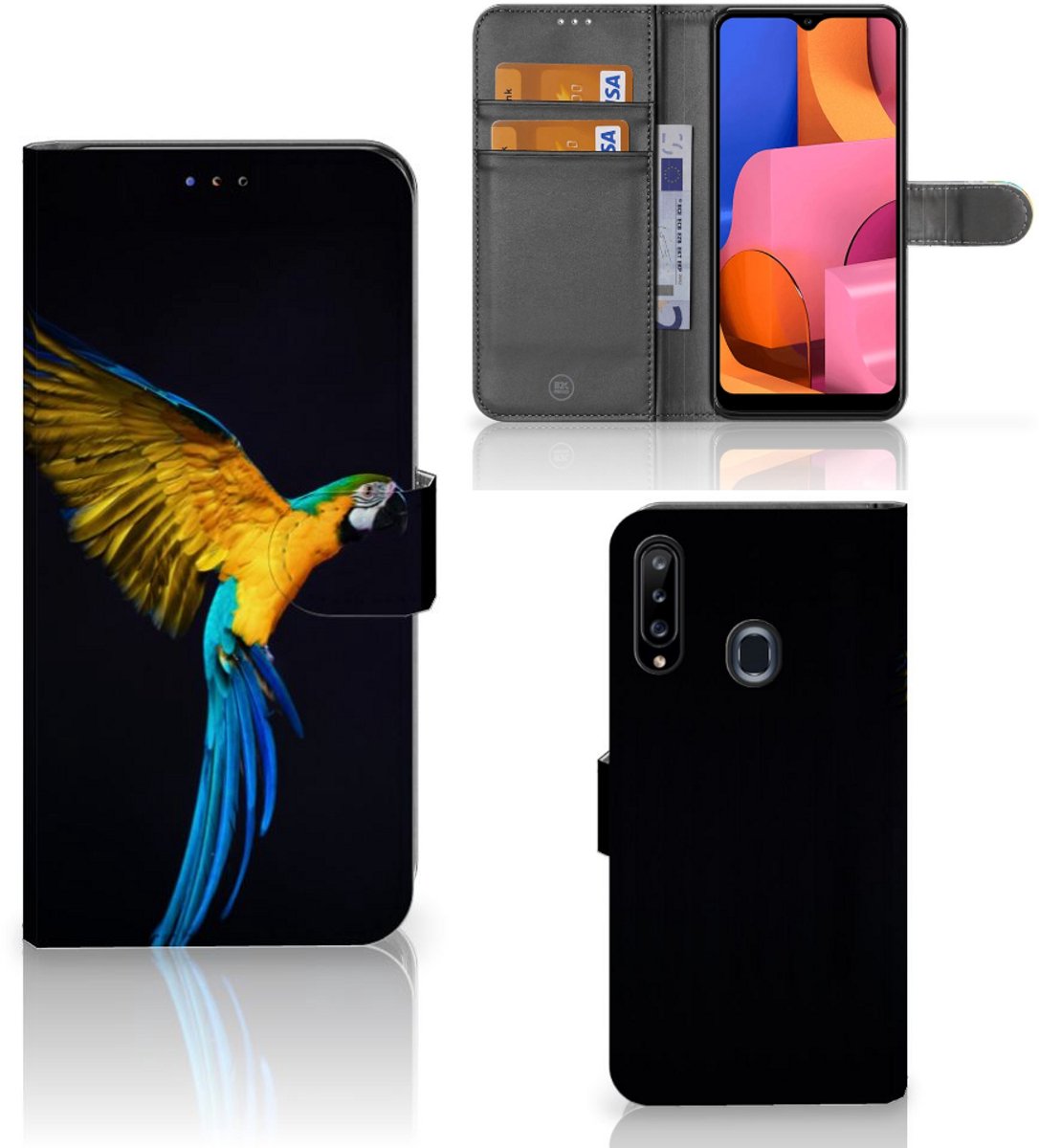 Samsung Galaxy A20s Telefoonhoesje met Pasjes Papegaai