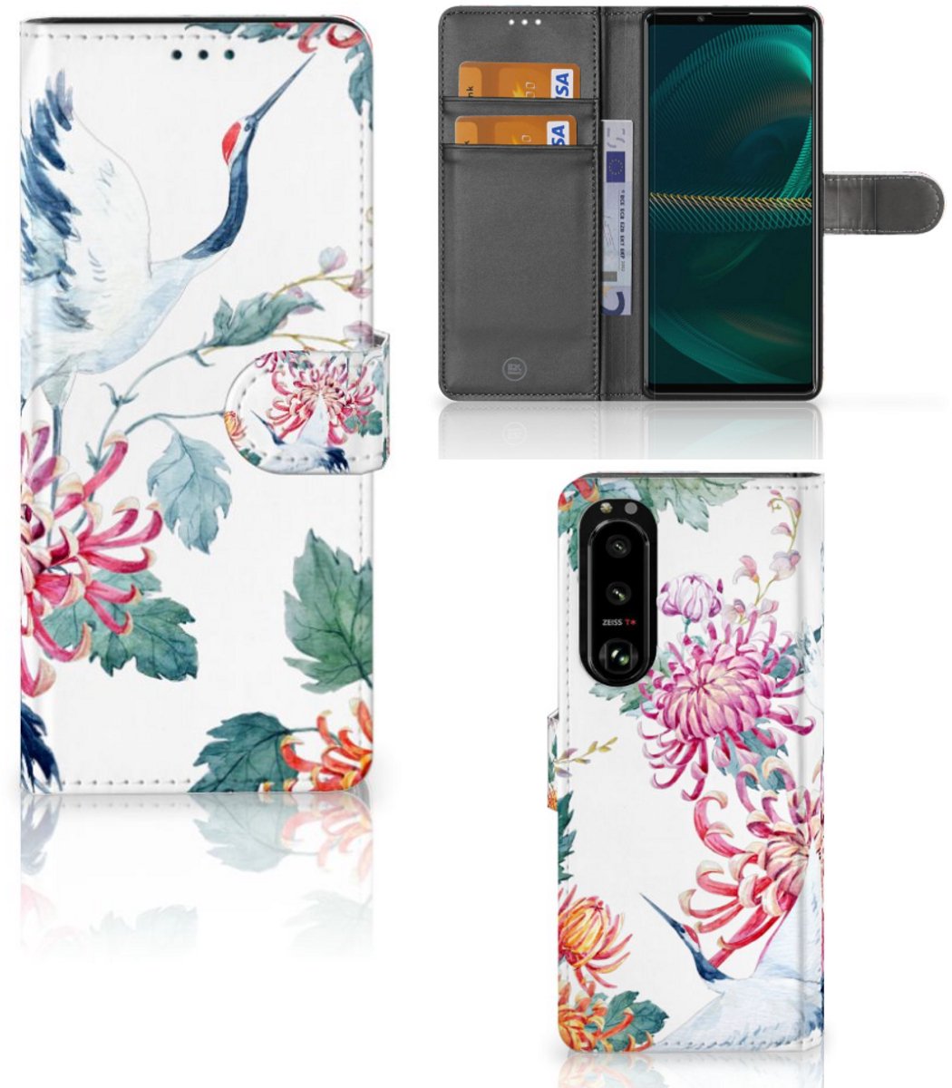 Book Case voor Sony Xperia 5III Telefoonhoesje met Pasjes Bird Flowers