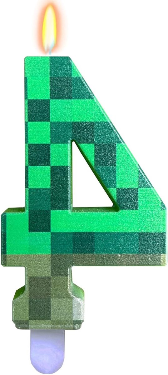 Verjaardagscandles in pixelmotief voor 4e verjaardag, groene cakecandle met cijfer 4, retro videospel thema