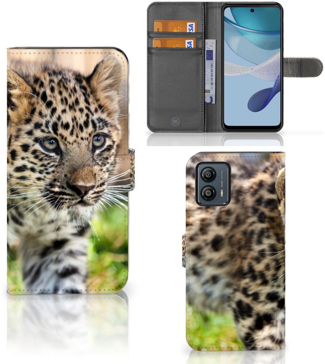 Motorola Moto G53 Telefoonhoesje met Pasjes Baby Luipaard