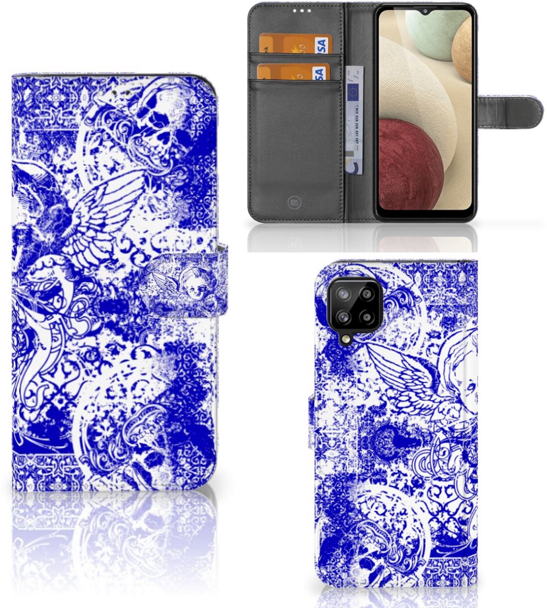 Telefoonhoesje met Naam Samsung Galaxy A12 Angel Skull Blauw