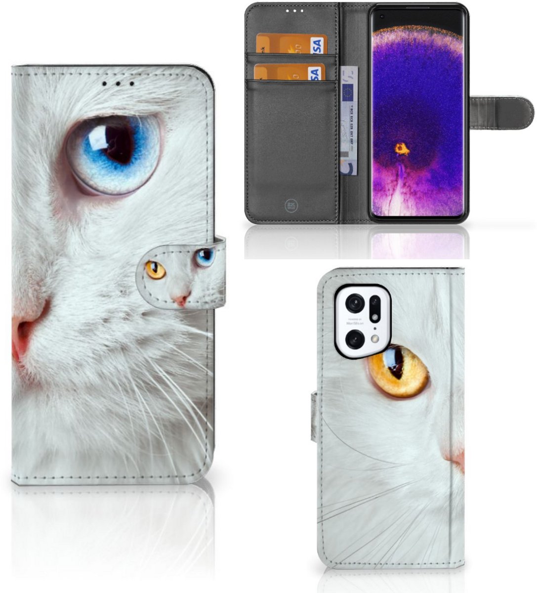 OPPO Find X5 Pro Telefoonhoesje met Pasjes Witte Kat