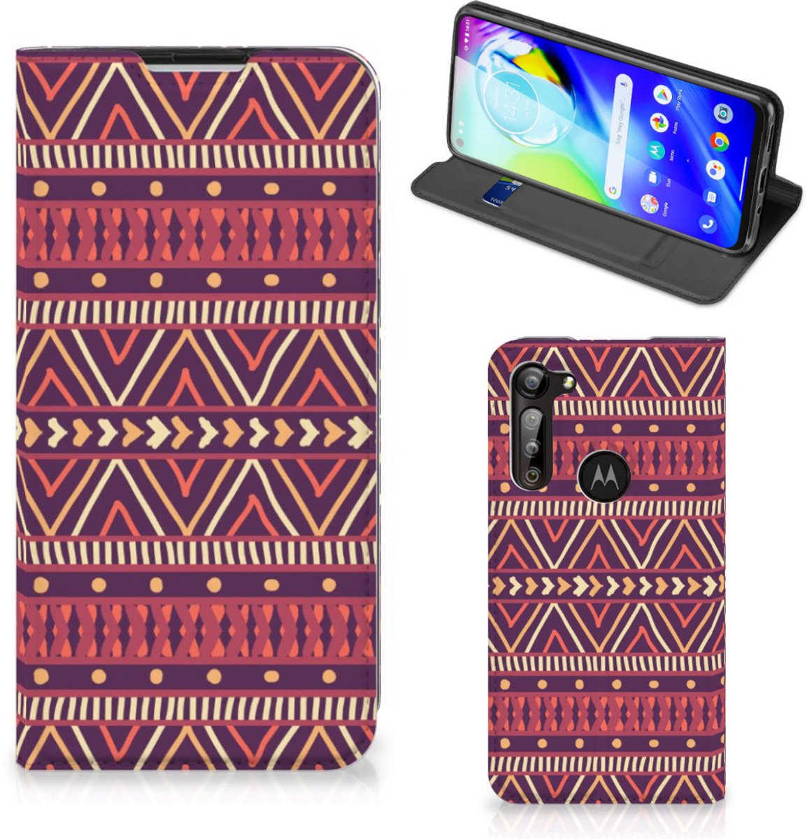 Motorola Moto G8 Power Hoesje met Magneet Aztec Paars