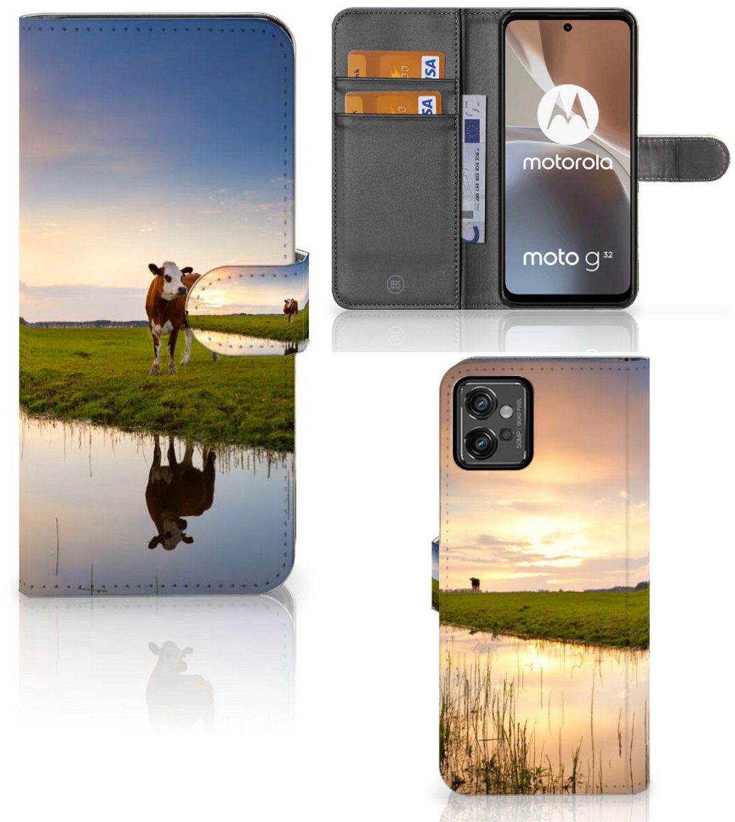 Motorola Moto G32 Telefoonhoesje met Pasjes Koe