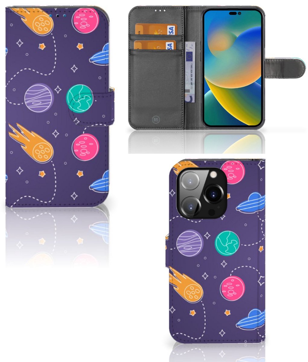 Boekhoesje voor iPhone 14 Pro Wallet Case met Pasjes Space