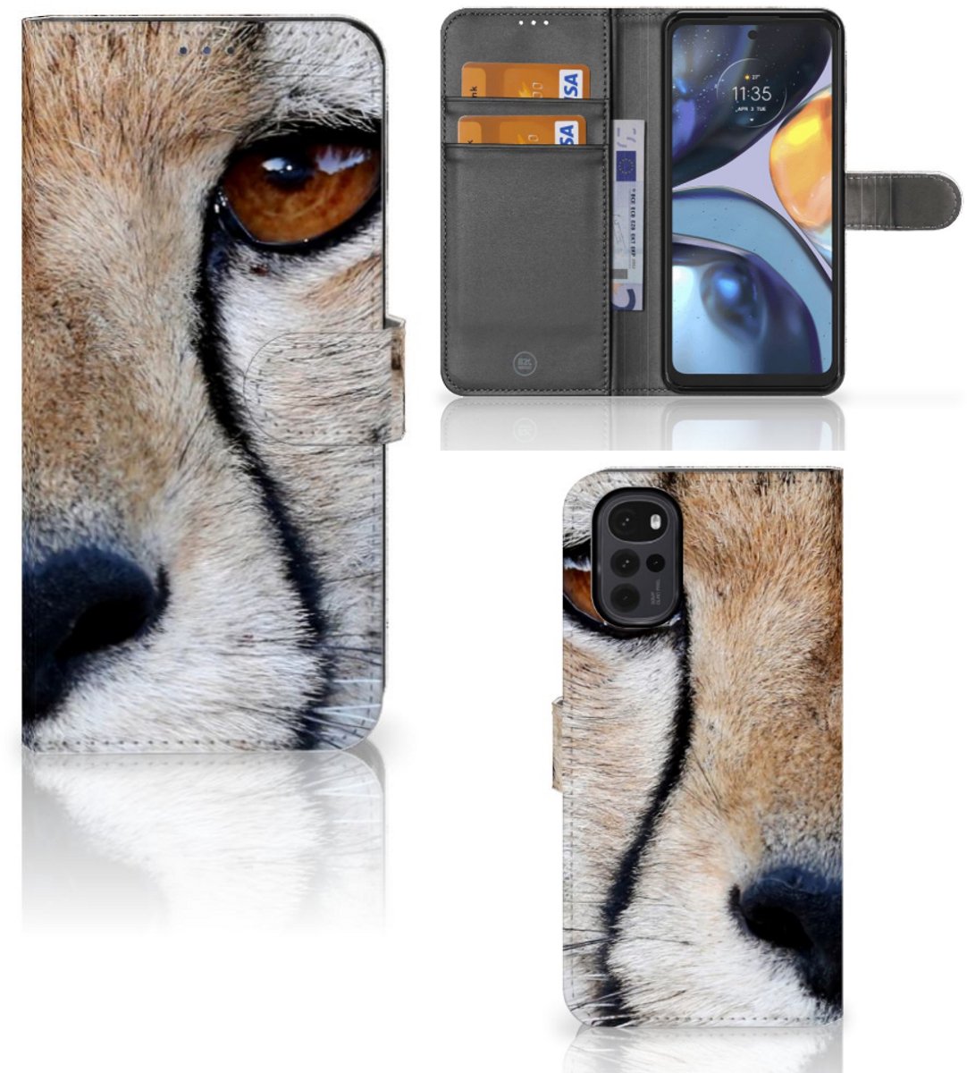 Motorola Moto G22 Telefoonhoesje met Pasjes Cheetah