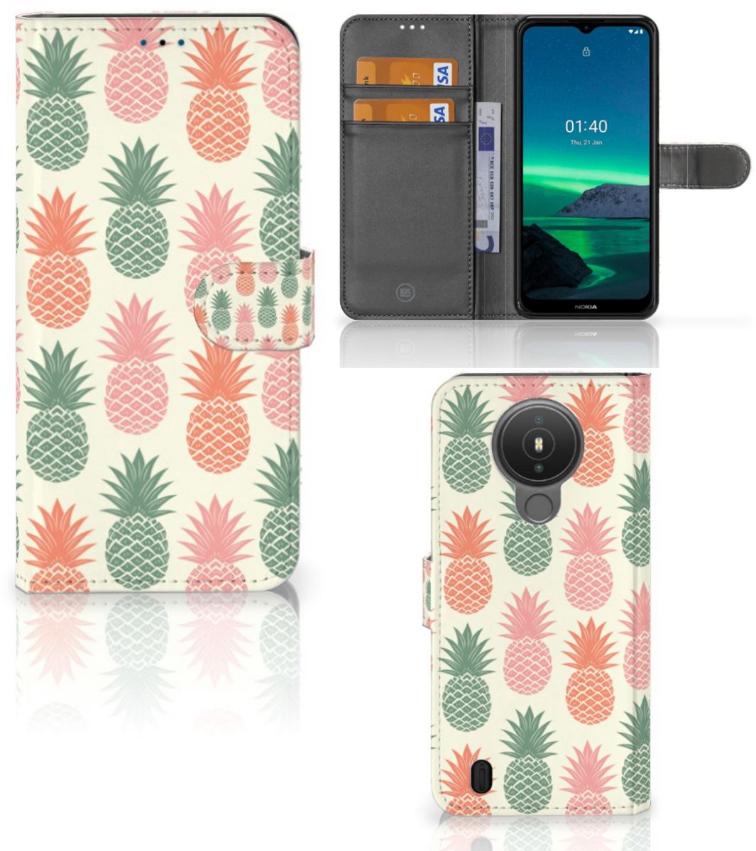 Nokia 1.4 Book Cover Ananas