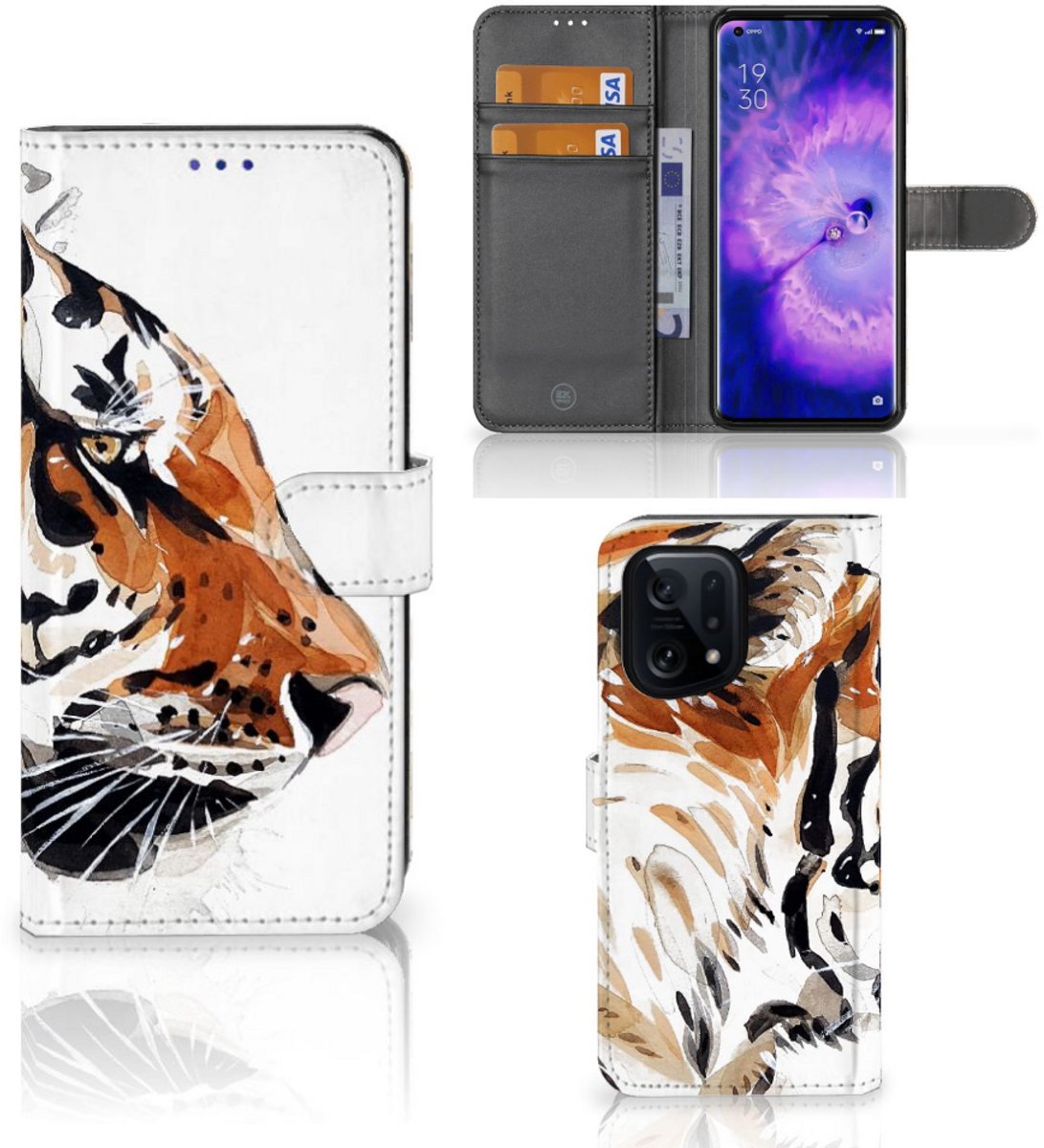 Book Case voor Hoesje OPPO Find X5 Watercolor Tiger