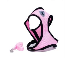 Zachte en Verstelbare Harnas voor Puppy’s van Mesh Stof | Comfortabele Leash met Clip voor Wandelen (Medium, Roze)