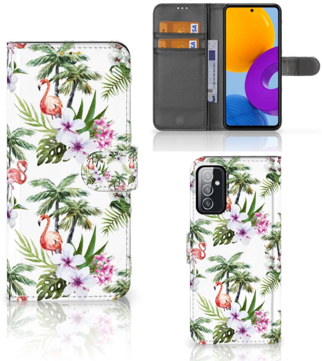Samsung Galaxy M52 Telefoonhoesje met Pasjes Flamingo Palms