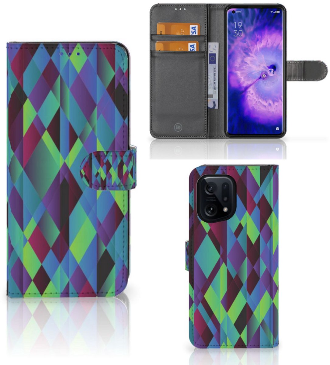 OPPO Find X5 Book Case Abstract Green Blue