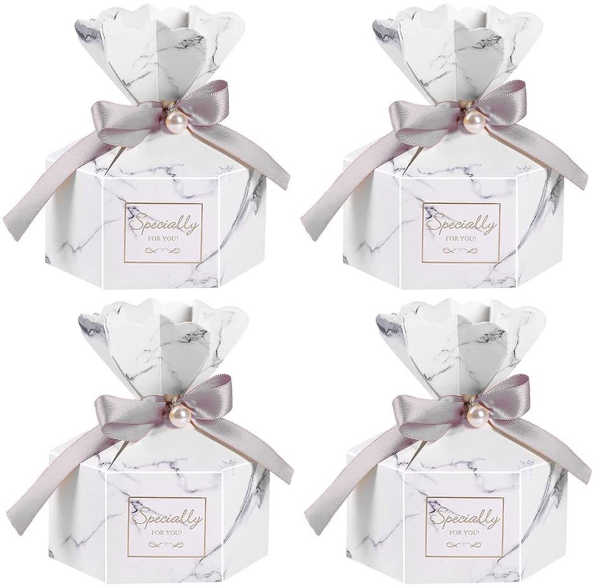 Cosensi - Giftboxen voor Feestjes - 50 Stuks - Perfect voor Bruiloft en Verjaardag - Witte Papieren Dozen - Met Strikken en Versiering - Ideaal voo...