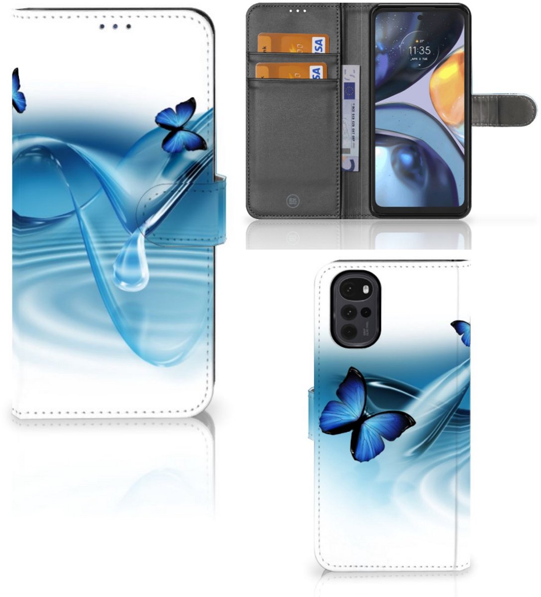 Motorola Moto G22 Telefoonhoesje met Pasjes Vlinders