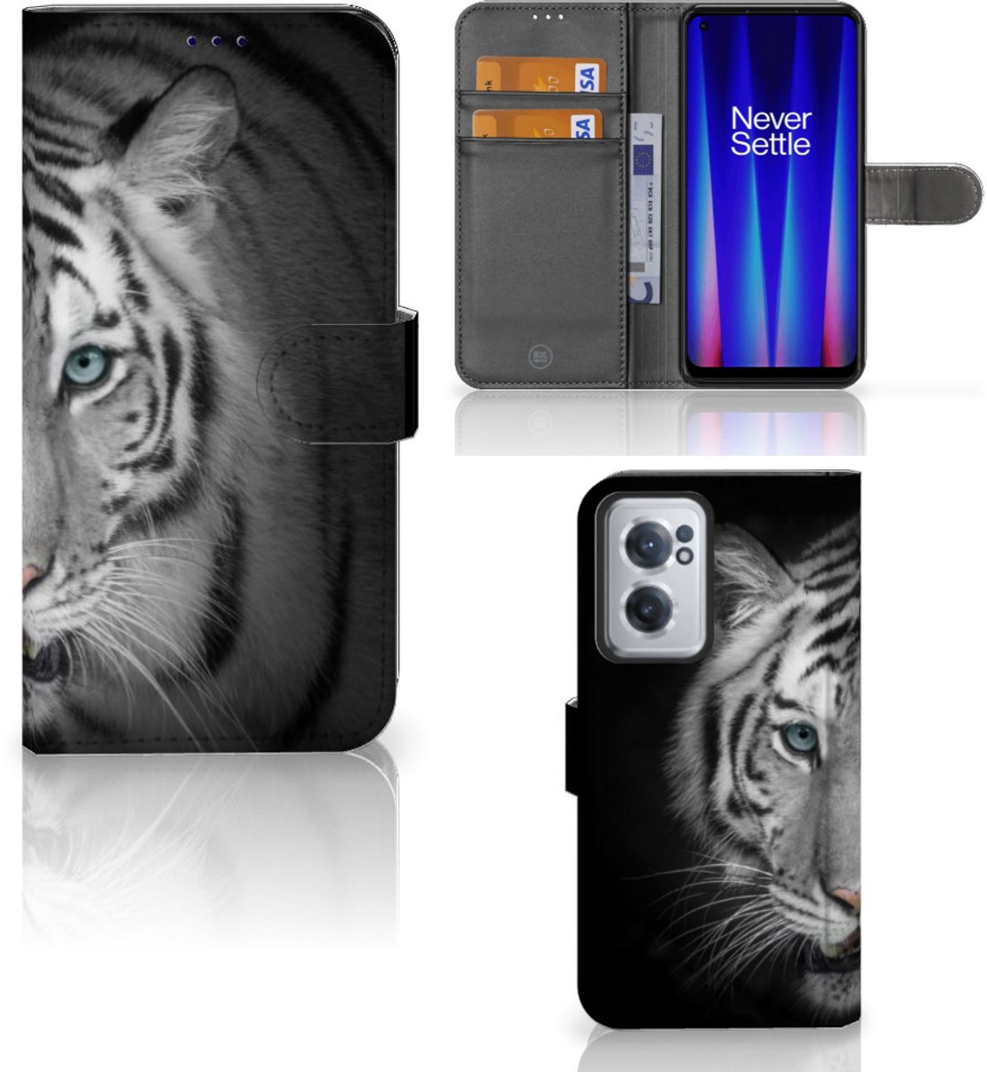 Book Case voor OnePlus Nord CE 2 Telefoonhoesje met Pasjes Tijger