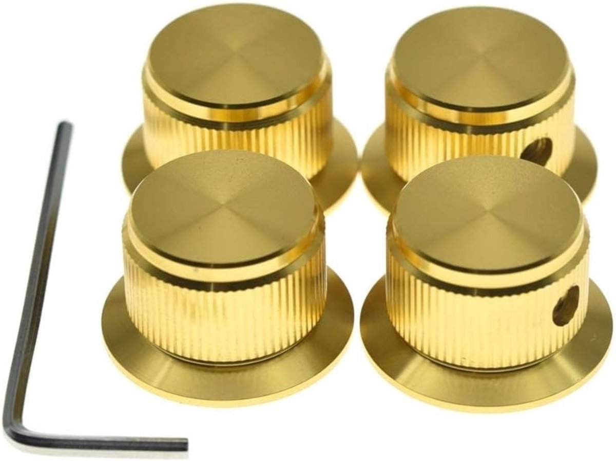 Set van 4 Aluminium Potentiometer Knoppen voor Gitaar, Bas en Versterkers - Universele Top Hat Volume en Toon Regelaars in Goud