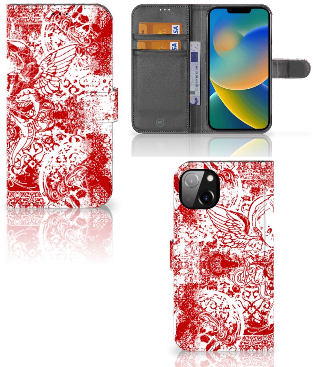 Telefoonhoesje met Naam iPhone 14 Plus Angel Skull Rood