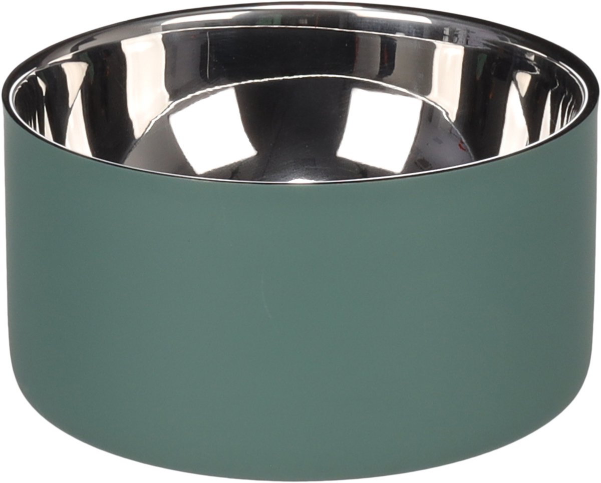 Voerbak hond - drinkbak hond - 700ml - Xara Rond Groen & Zilver - stijlvolle inox voerbak met antislip - 15cm