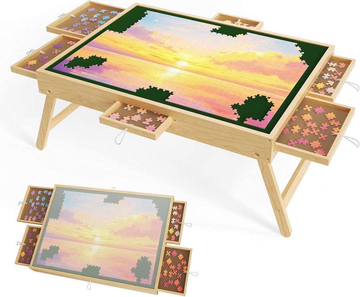 Puzzeltafel, 1000 stukjes, puzzeltafel, 76,5 x 57 cm x 32 cm, puzzelbord met 6 laden (1000 stuks)