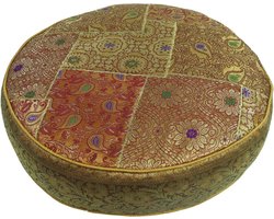 Guru-Shop Oriental Round Cloth Cushion 40cm, Seat Cushion with Cotton Filling - Golden Yellow, Synthetic, Seat - Floor Cushions