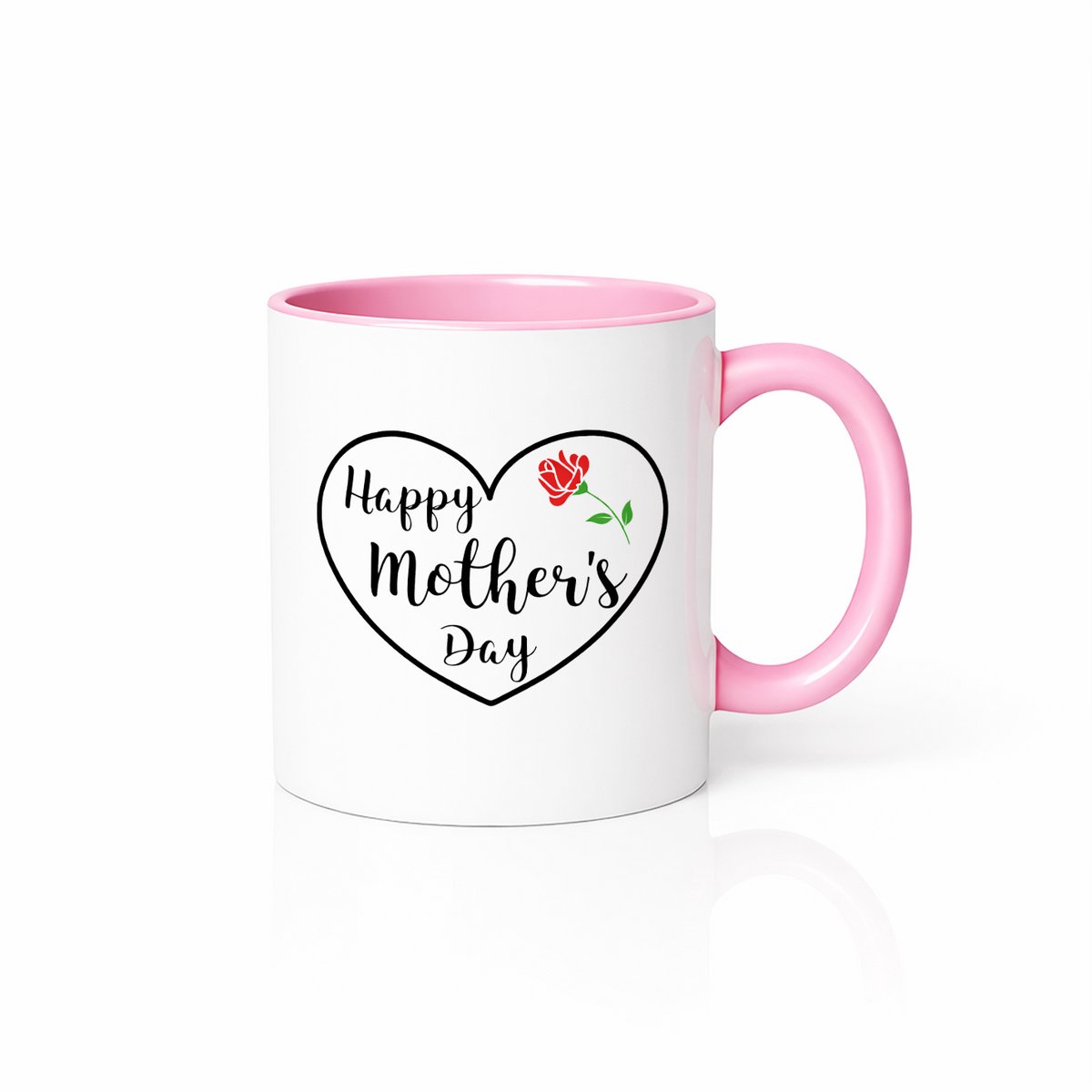 Roze met Witte Moederdag Koffiemok - Hart en Roos Design - 330ml Cadeau voor Mama