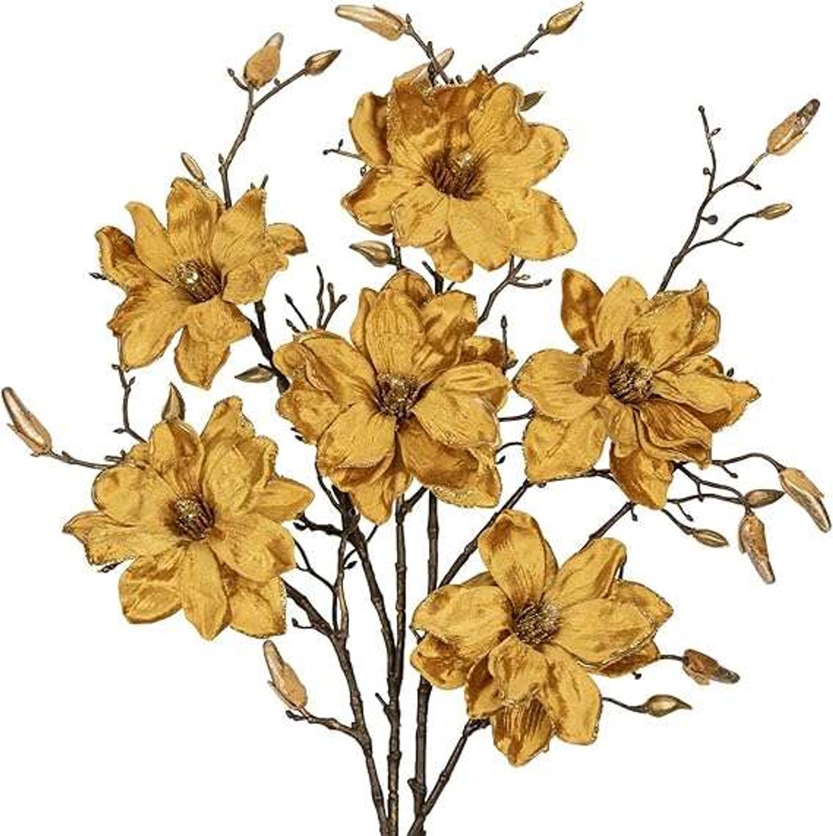 CE Magnolia Decoratieve Kunstbloem Set - 76 cm - Fluweel - Set van 3