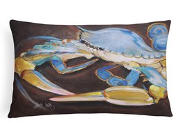 Caroline's Treasures JMK1090PW1216 Decoratief kussen van canvas met blauwe krab, machinewasbaar, decoratief kussen voor binnen en buiten, voor bank, bed of terras, 12HX16W