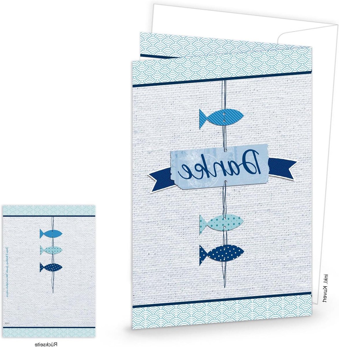 Bedankkaarten Maritiem - Kaarten met Envelop - Feestelijke Gelegenheden - Met Uitnodigingspocket - 10 stuks - Blauw Wit Turquoise
