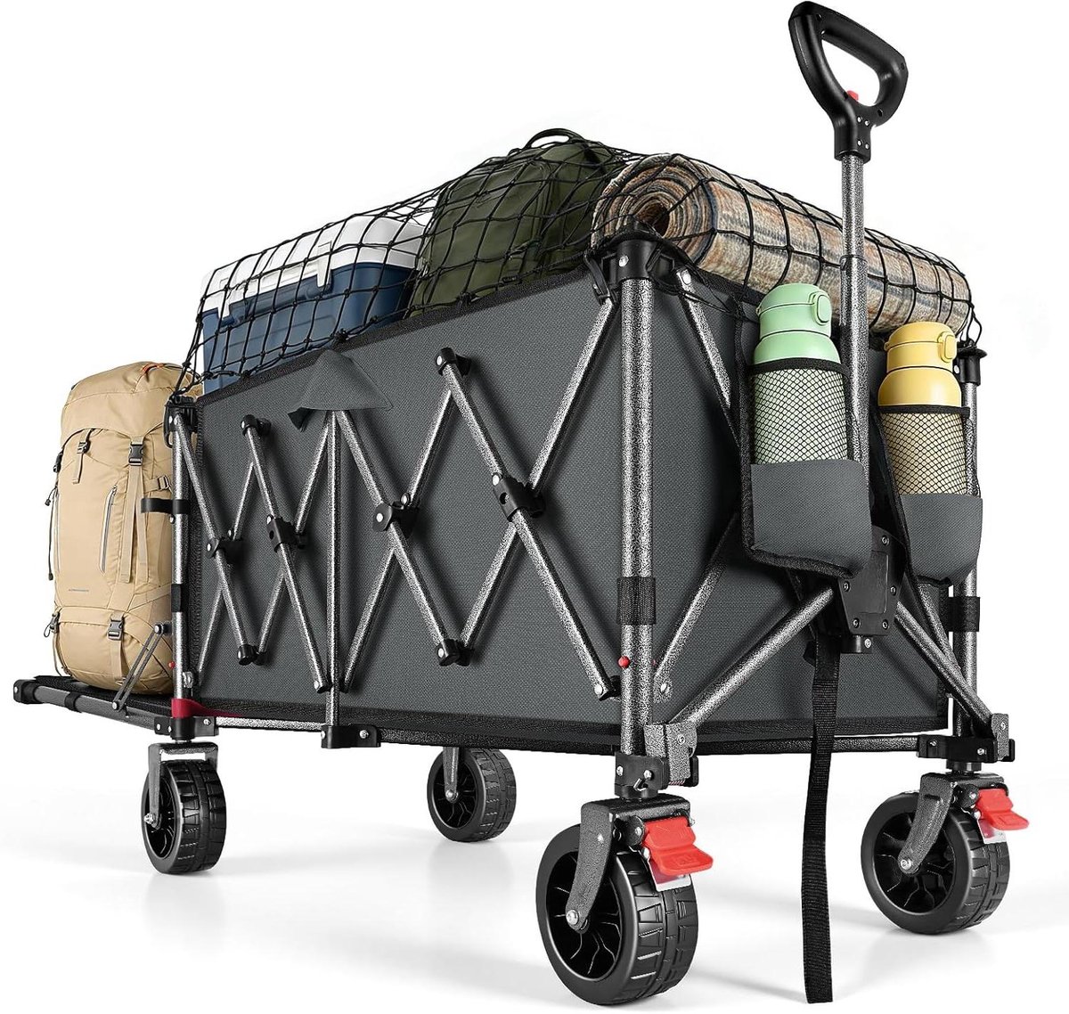 Opvouwbare Kar - Kampeerwagen Trolley - Festival Boodschappen Vervoeren - Verstelbare Capaciteit - 240L - Helder Grijs