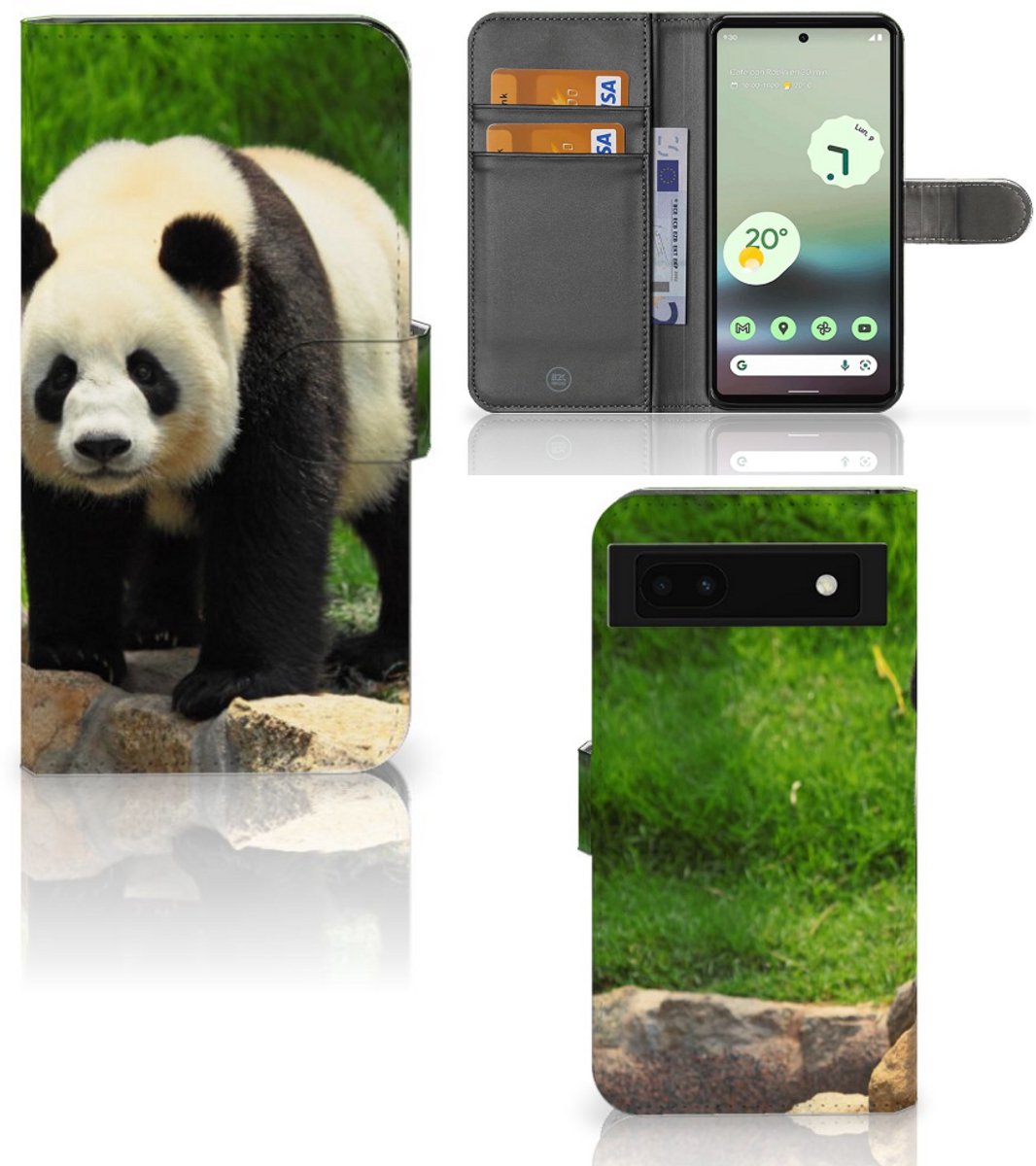 Google Pixel 6A Telefoonhoesje met Pasjes Panda