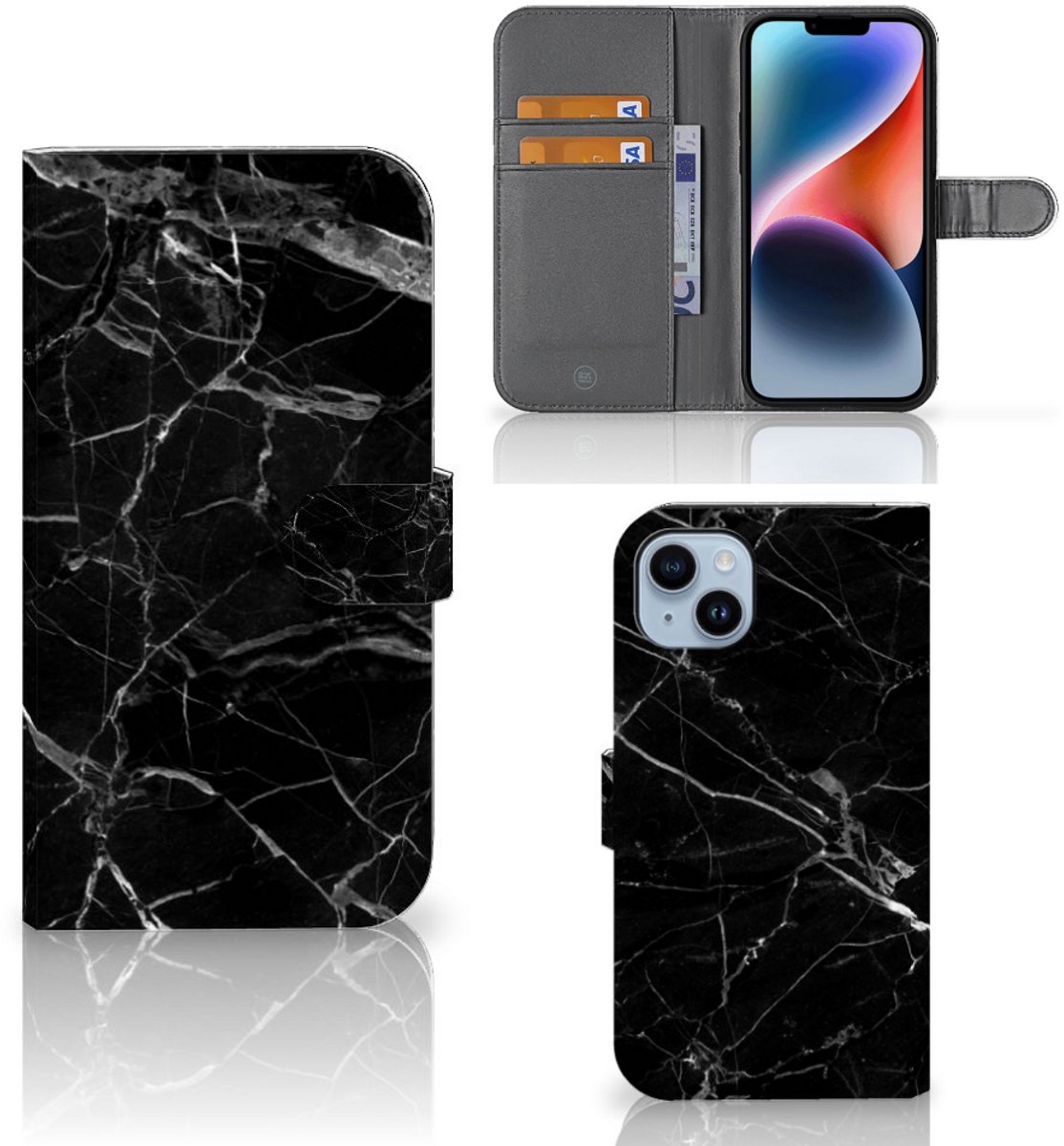 iPhone 15 Plus Bookcase Marmer Zwart - Origineel Cadeau Vader