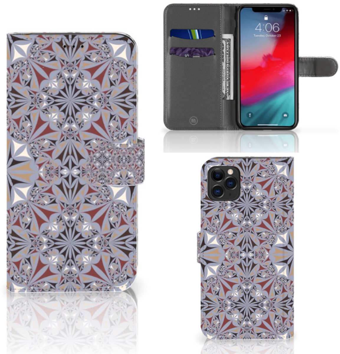 Apple iPhone 11 Pro Max Bookcase Flower Tiles