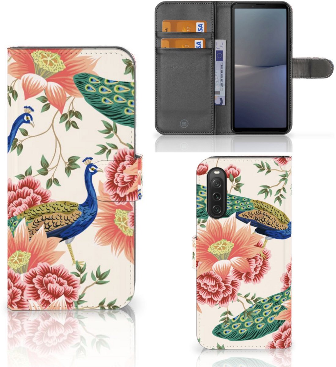 Telefoonhoesje met Pasjes voor Sony Xperia 10 V Pink Peacock