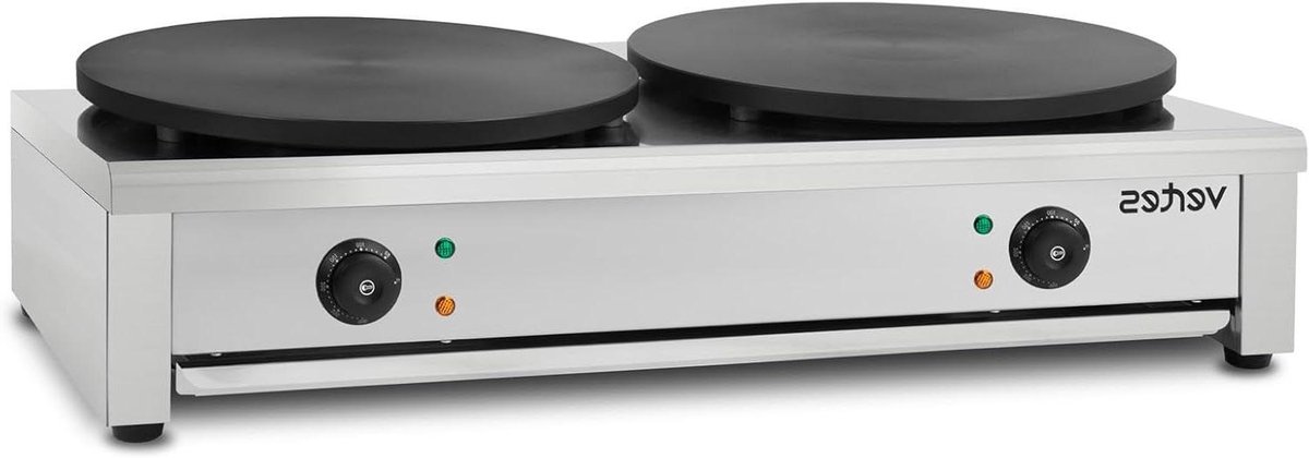 Dubbele Crêpemaker - Pannenkoekenplaat Elektrisch - Professioneel Bakken - Dubbele Plaat 40cm - 2x 3000 Watt - Zilver