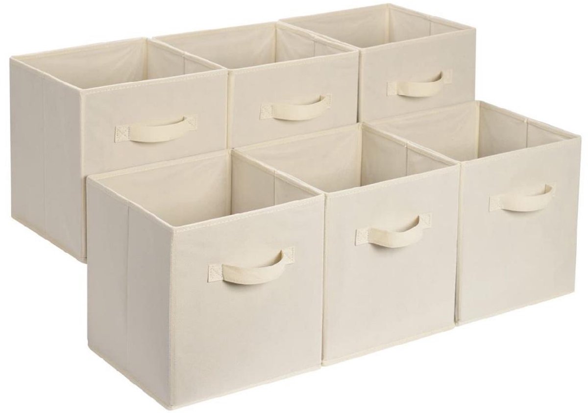 GelldG 6 Stuks Opbergmanden - Kastorganizers - 27x27x28cm - Vouwbaar Textiel Opbergbox met Handgrepen voor Makkelijk Verplaatsen - Geschikt voor Kleding, Speelgoed en Accessoires - Beige