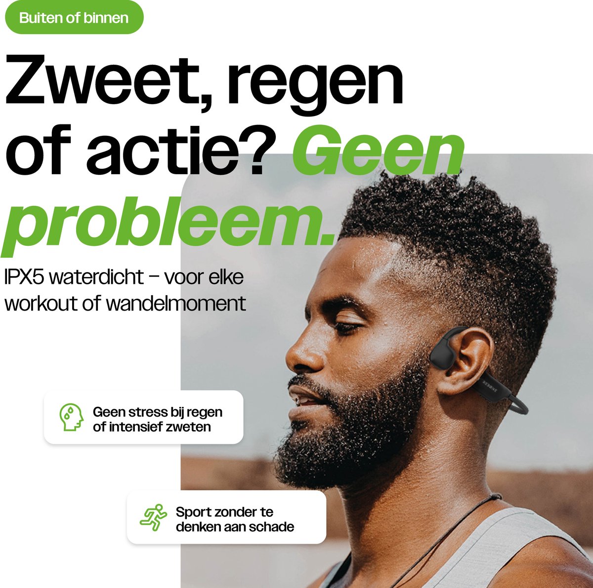 REBØNE Core Bone Conduction Headphone - Sport Oortjes Draadloos - Hardloop Hoofdtelefoon - Draadloze Bluetooth Koptelefoon - Sportoordopjes - Draadloos - Hardlopen - Open Ear - Wireless - IPX5 waterdicht / Zwart — afbeelding 7