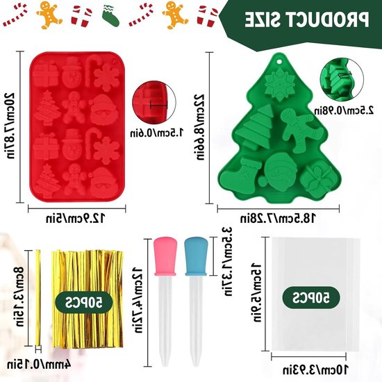Siliconen Mallen voor Kerstmis Bakken - 2 Stuks voor Koekjes, Taarten en Snoepgoed met Dripper en Snackzakken (Rood, Groen) van Merkloos — afbeelding 2