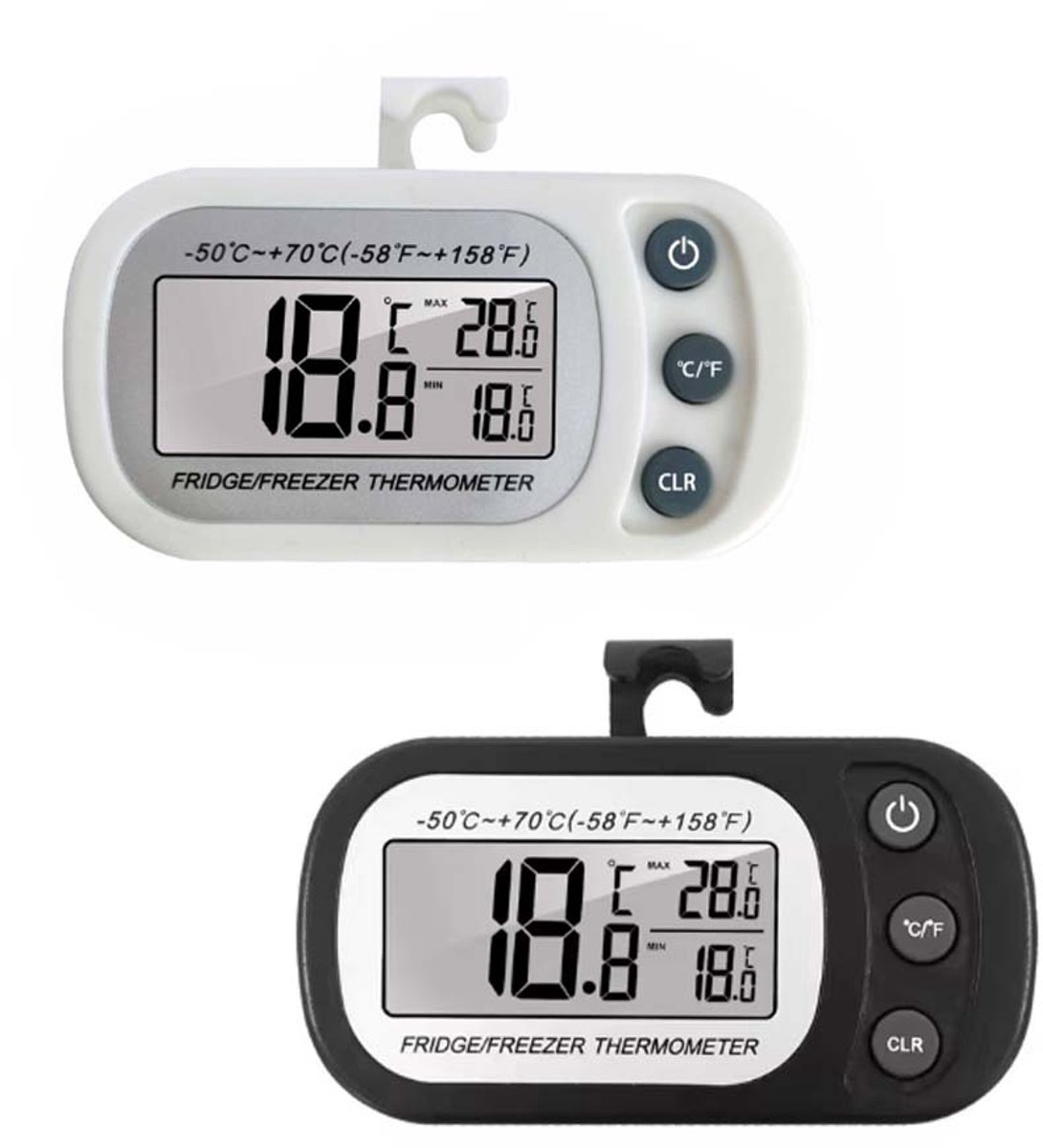 2 Stuks Digitale Koelkastthermometer – Elektronisch LCD-scherm – Vriesvakthermometer – Digitale Thermometer – Met Magneet En Haakje Aan De Achterkant, Water- En Vochtbestendig, Geschikt Voor in De Keuken En Thuis