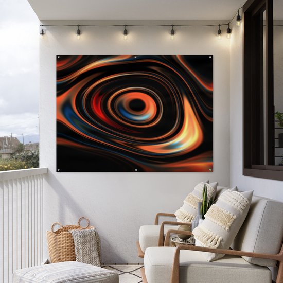 Gouttes d'huile Oranje en forme circulaire affiche de jardin toile en vrac 160x120 cm - Toile de jardin / Toile d'extérieur / Peintures d'extérieur (décoration de jardin) XXL / Groot format!