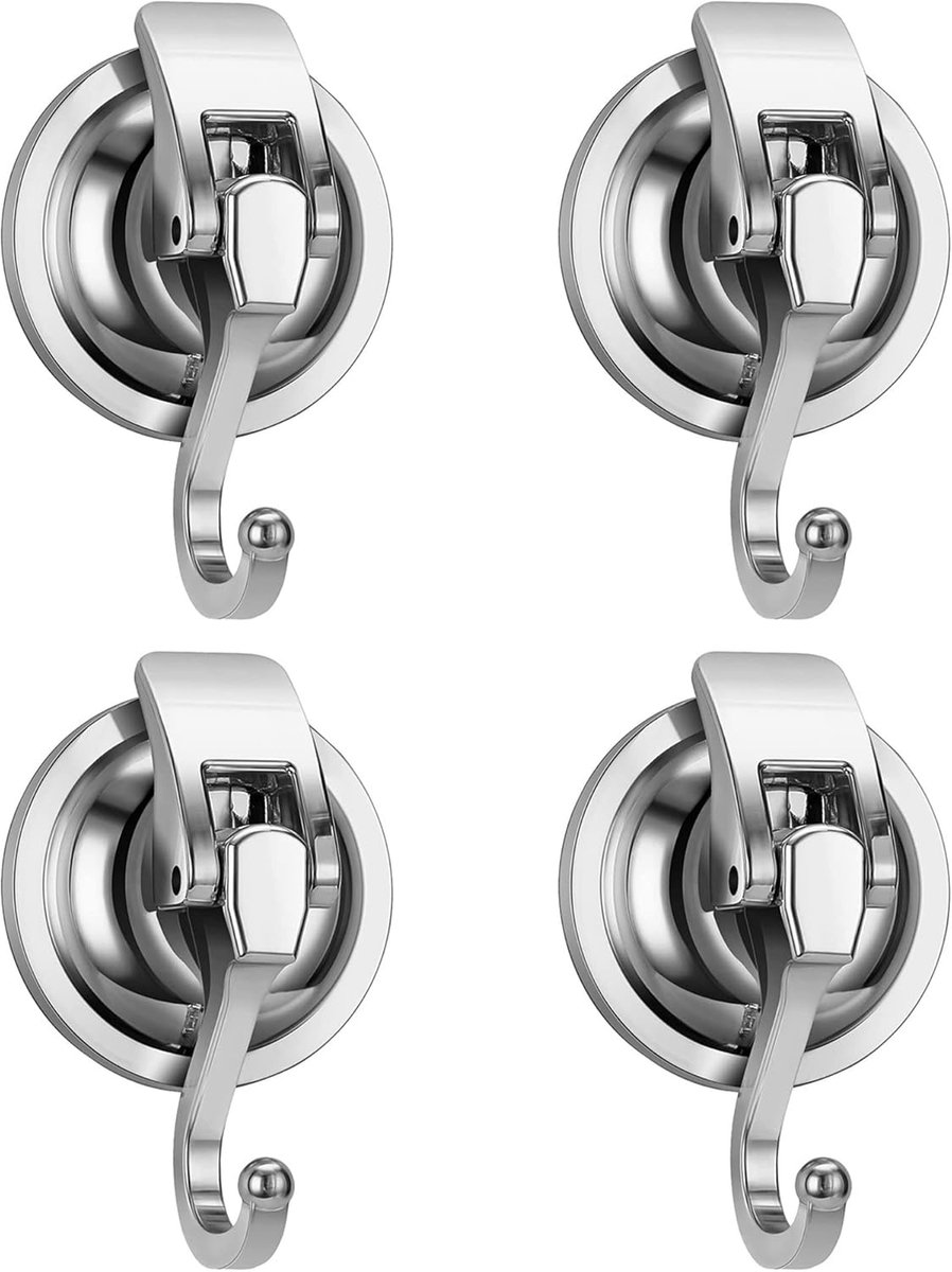4Pcs Zuignap Haken - Premium Vacuüm Hangen Zuignap Haken - Zware Duurzame Haken met Max Laadvermogen 10kg - Waterdichte Sterke Douche Zuignap Haken voor Badkamer, Keuken, Raam, Wreath (Zilver)