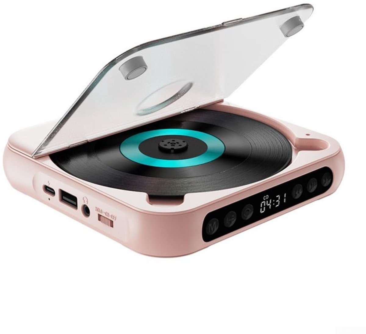 carmdering - CD-speler - Draagbare CD-speler - Anti-schok CD-speler - roze, ondersteunt CD/CD-R/MP3 - 2000 mAh batterij, USB-C - AUX/USB aansluiting - compact 135x135x25 mm
