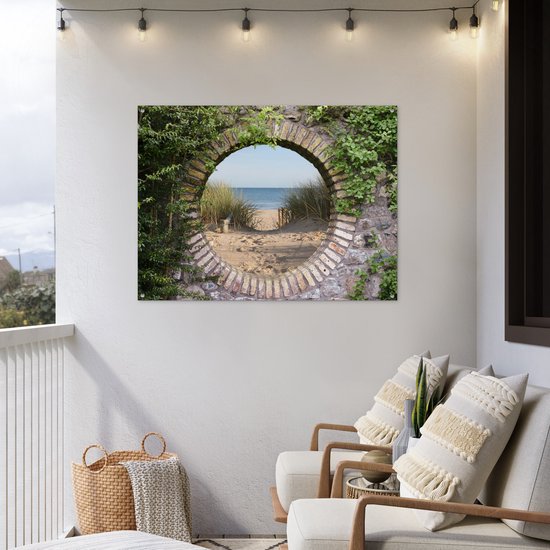 Affiche de jardin - Vue - Dunes - Été - Plage - Peinture de jardin - 120x90 cm - Jardin - Décoration de clôture - Toile de jardin