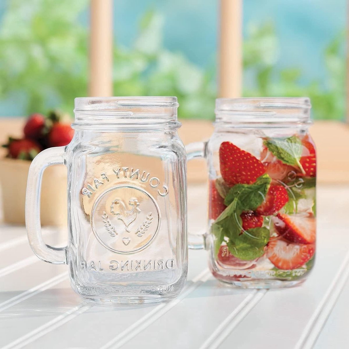 Herbruikbare Mason Jar glazen met deksel en handvat 450 ml - set van 2 stuks
