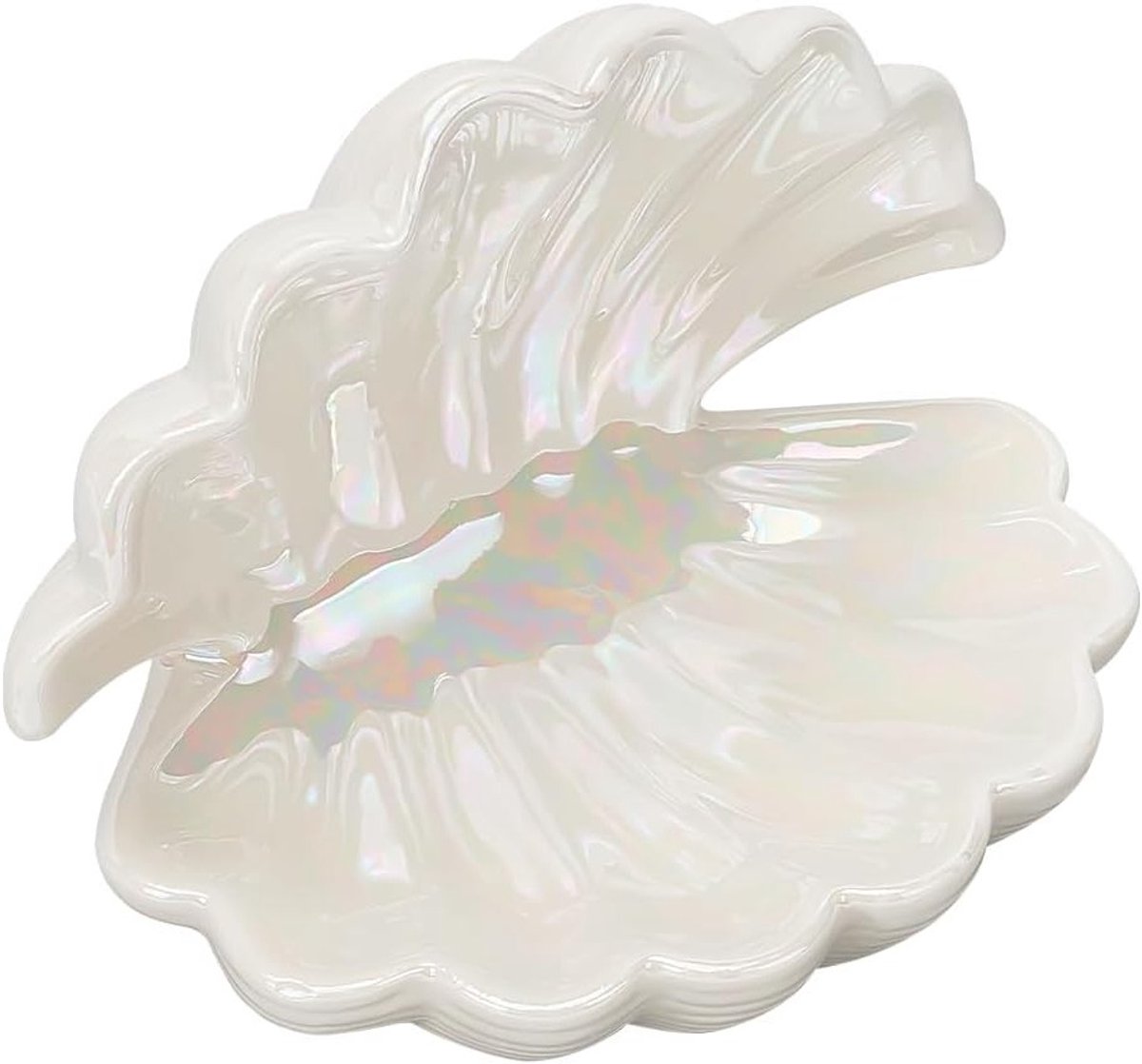 Witte schelpvormige keramische sieradenplaat, schelpvormige sieradenplaat, opberglade, ring- en oorbelhouder, decoratief sieradenplaatje met oceaanthema voor ringen, kettingen en oorbellen