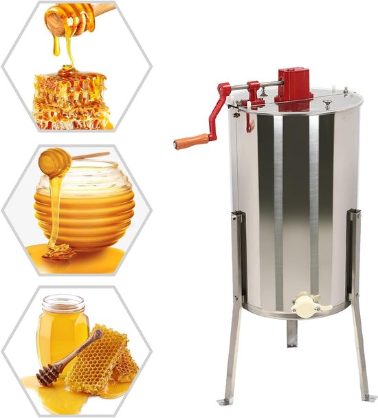 Honing Extractor - Bijenteelt Apparaat - Honing Oogsten - Handmatige Bediening - 3 Frames - Zilver — afbeelding 4