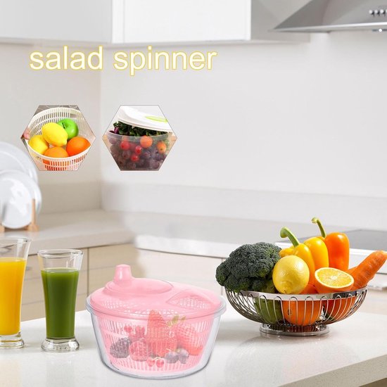 Slacentrifuge - Groente Droger - Salades Maken - Eenvoudig Water Verwijderen - 23 cm - Roze — afbeelding 3