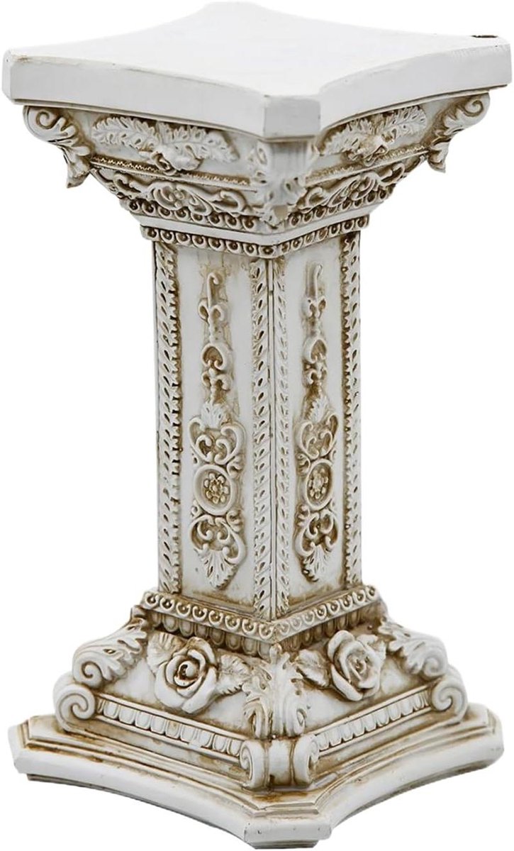 Romeinse zuil - Griekse sokkel - Decoratie plaatsen - Elegant bloemensnijwerk - 16.5D x 17B cm - Wit