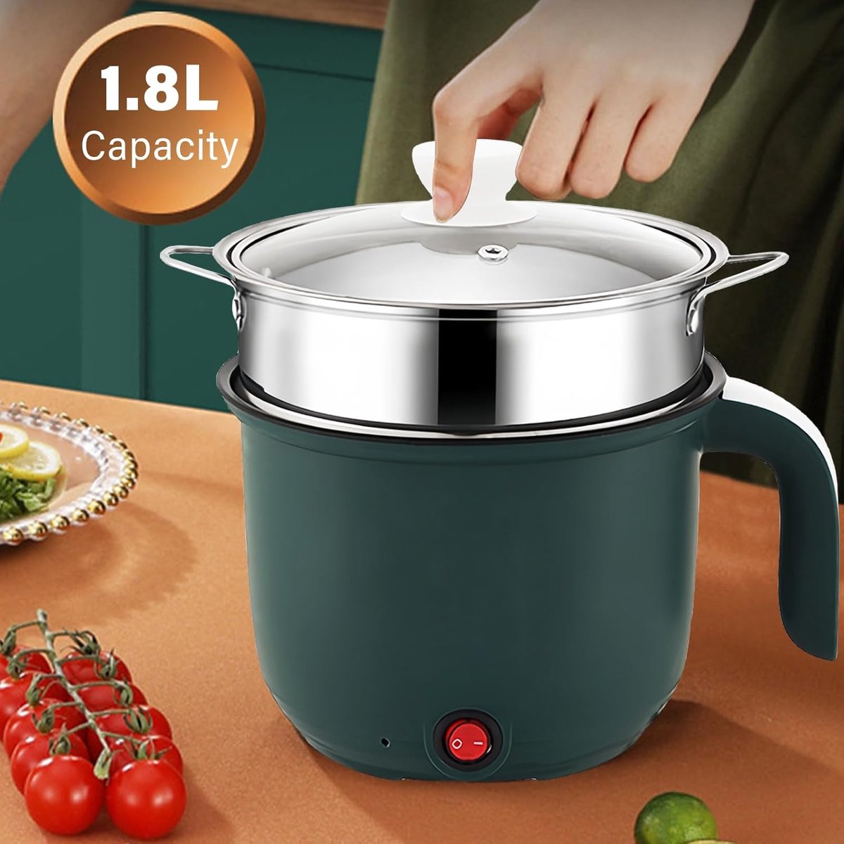 Elektrische Kookpan - Mini Multicooker - Snelle Maaltijden - Met Stoommandje - 1.5 Liter - Groen – foto 3